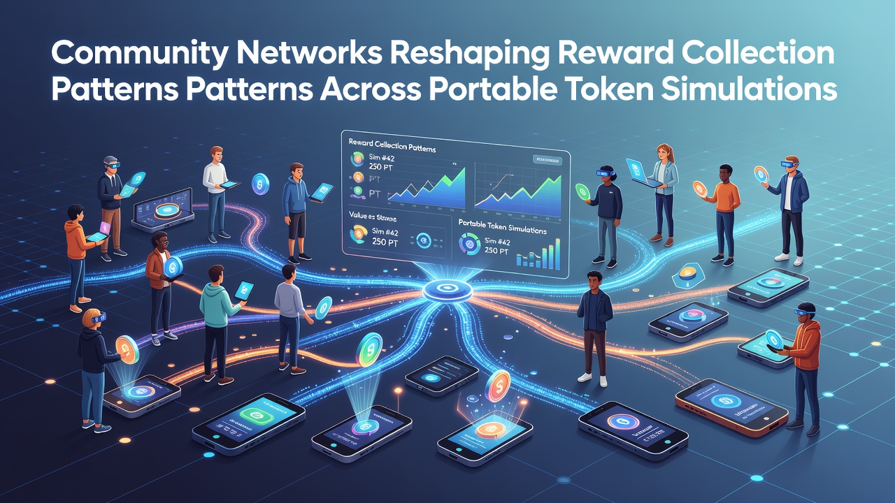 Community members interacting through mobile token simulation interfaces on portable devices