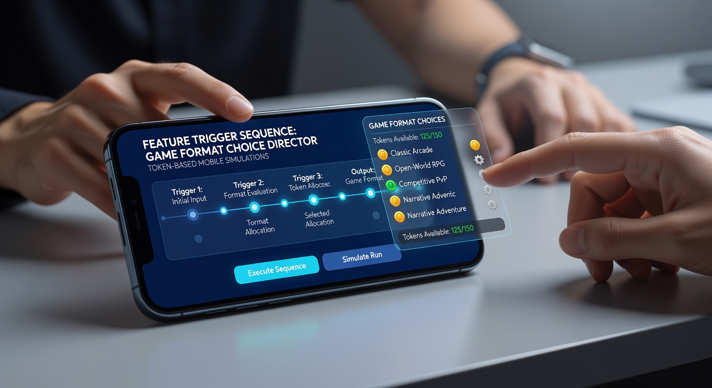 Close-up view of trigger sequence animations guiding player navigation between slot and table formats in a mobile simulation