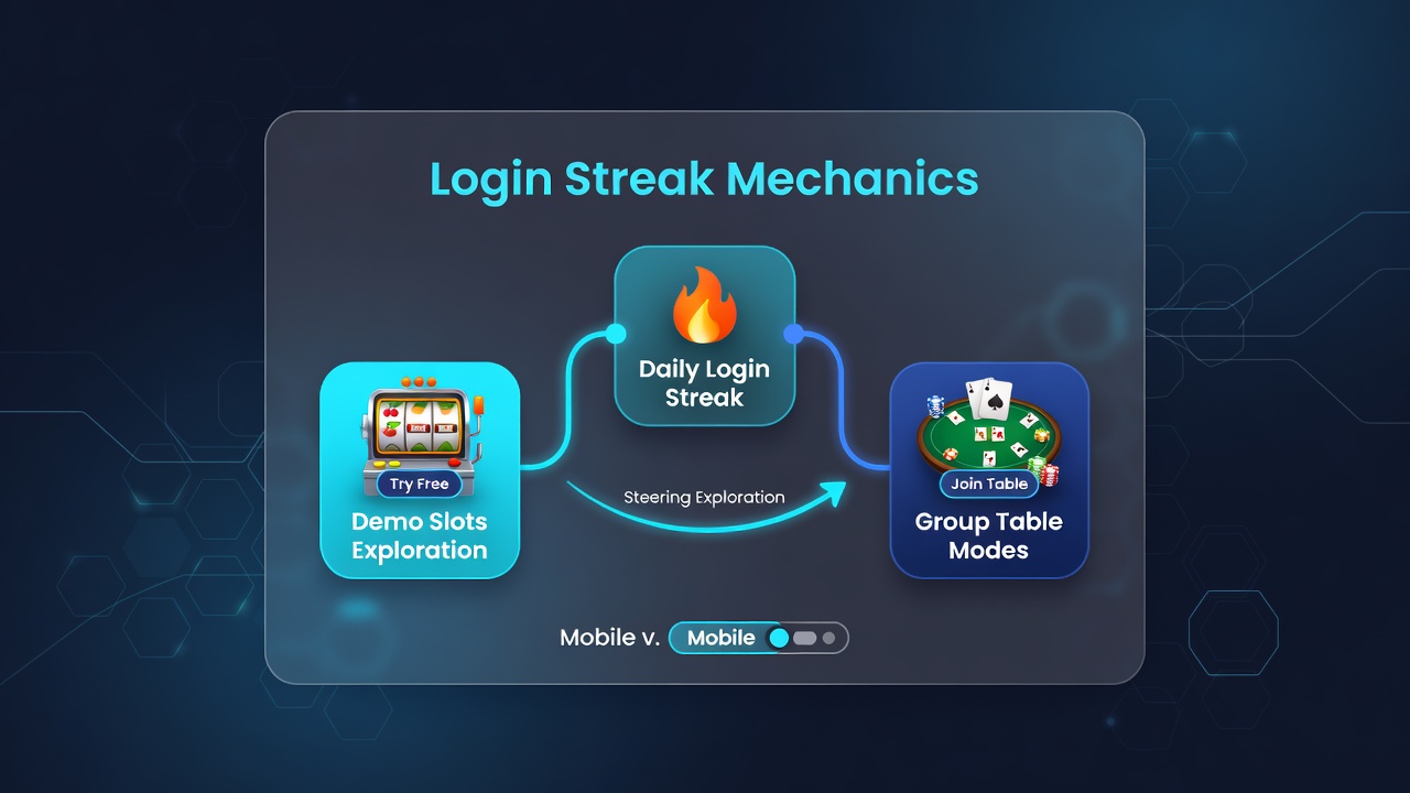 User interface showing streak calendar with rewards mapped to slot and table selections