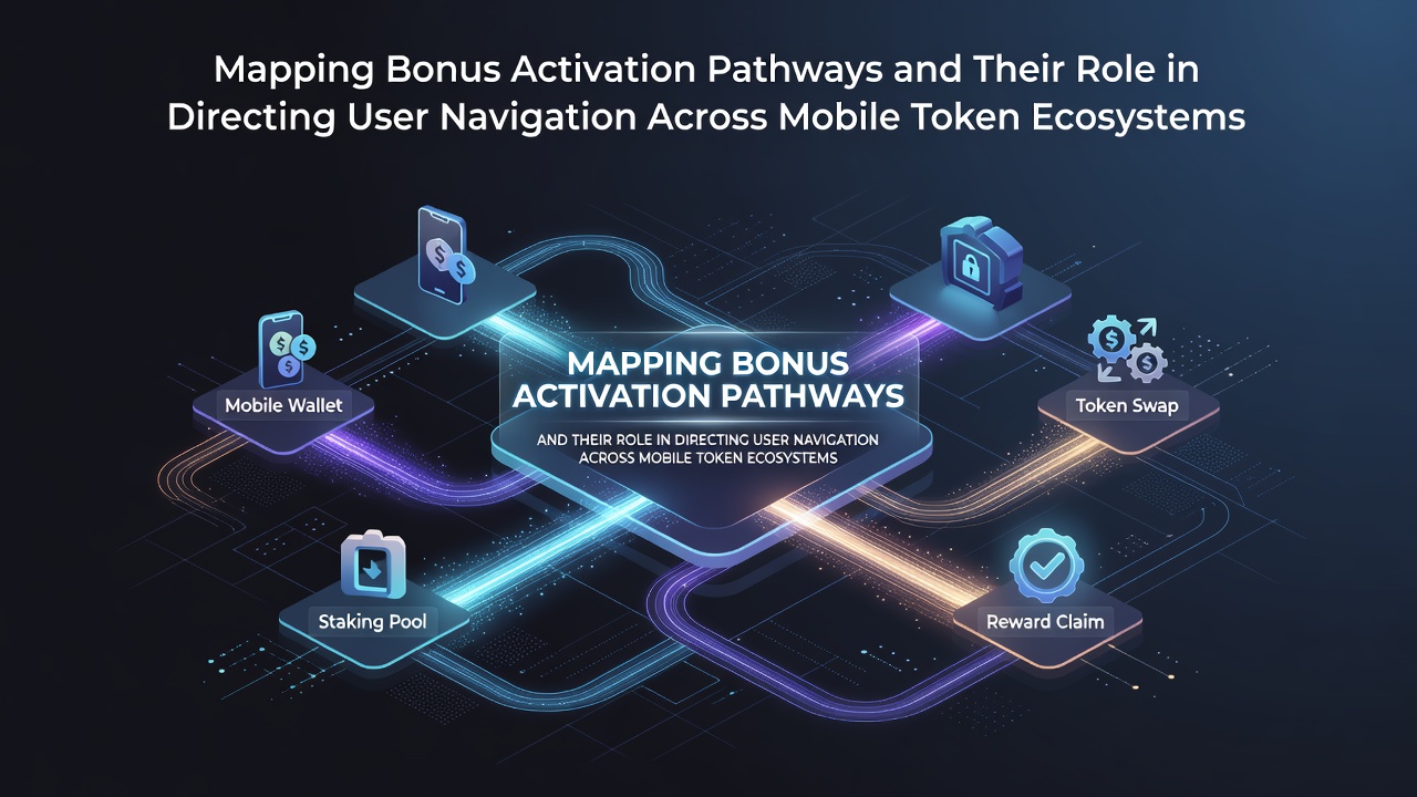 Diagram showing interconnected bonus activation pathways in a mobile token ecosystem interface