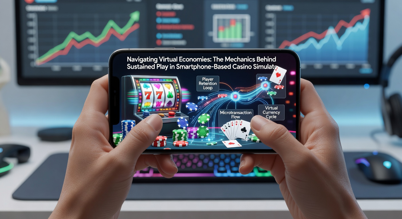 Close-up view of a mobile casino simulation interface highlighting virtual economy elements like daily rewards and chip counters