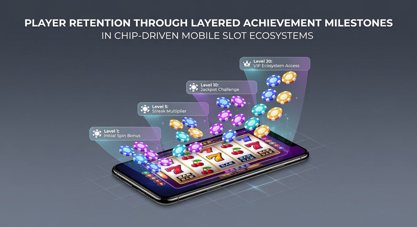 Mobile slot interface showing layered achievement milestones and virtual chip progress indicators