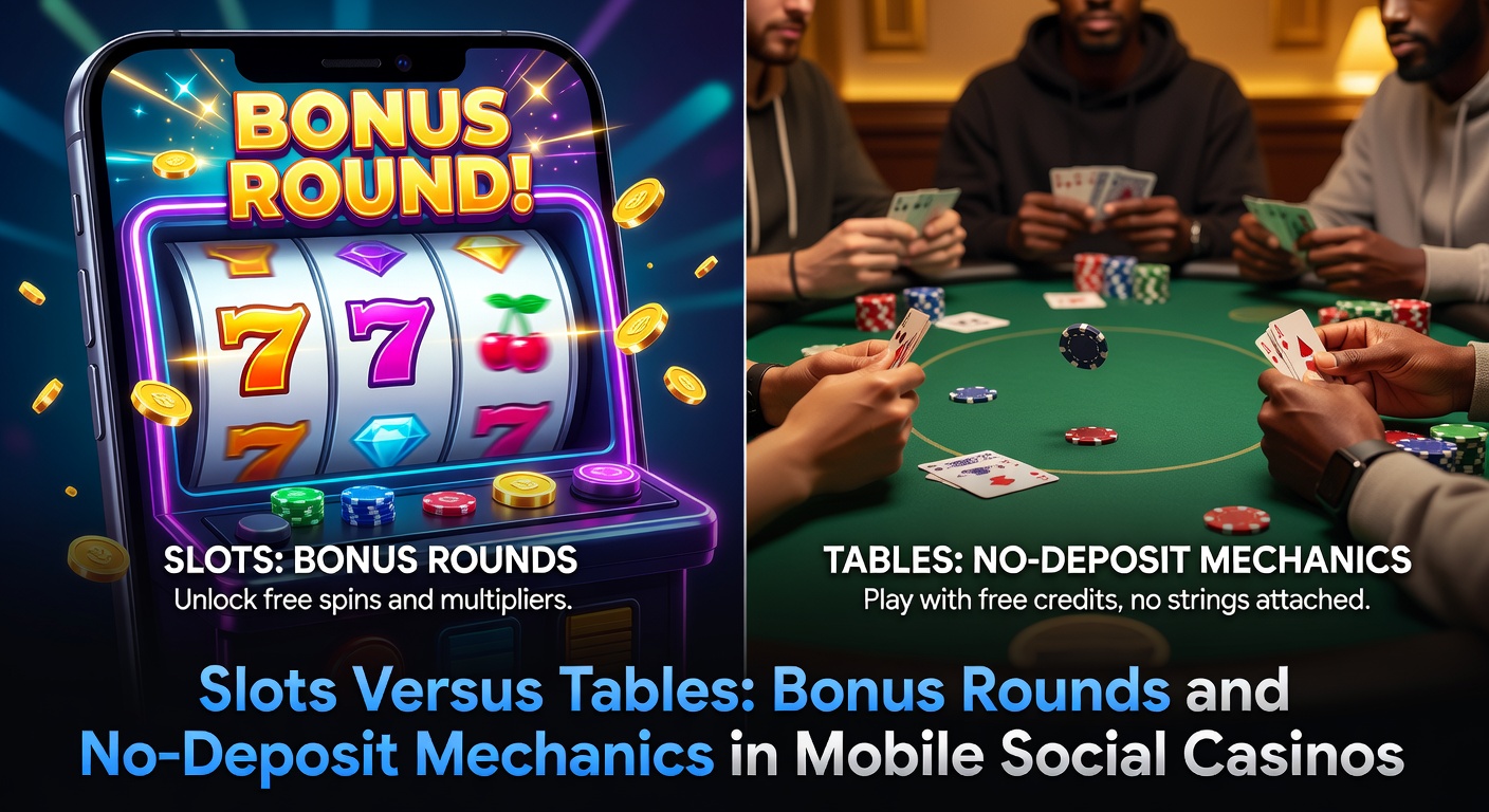 Vibrant mobile screen showing slot reels spinning with bonus symbols activating amid colorful animations, contrasted by a sleek blackjack table interface on the side