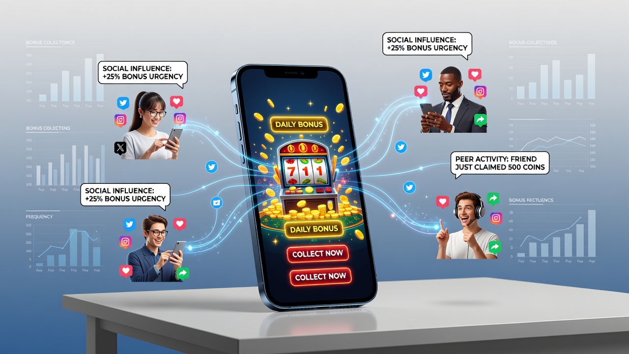 Group challenge interface showing social bonus collection progress in a mobile casino simulation