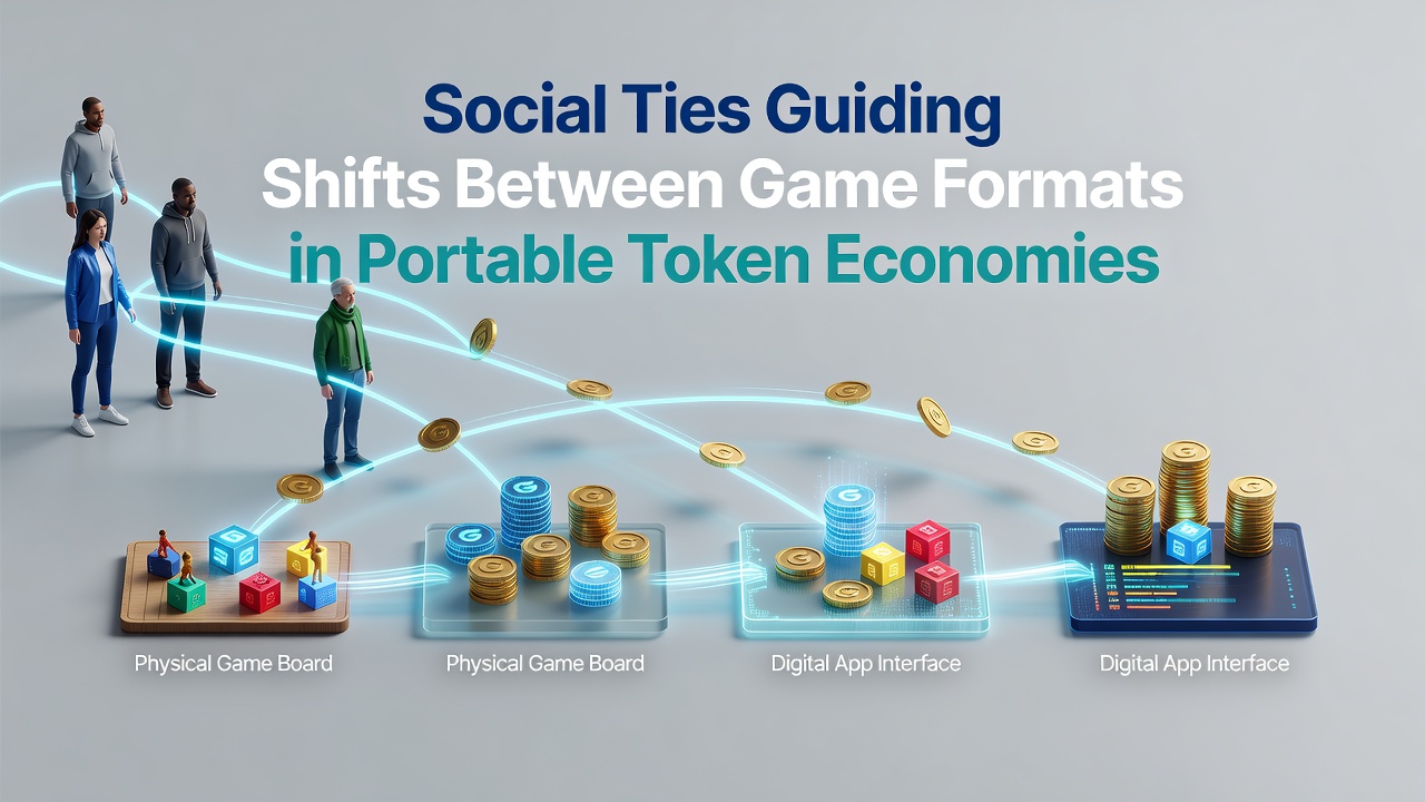 Players interacting through social features in mobile token economy apps on portable devices